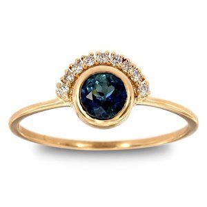 14K Yellow Gold Blue Sapphire & Diamond Ring
